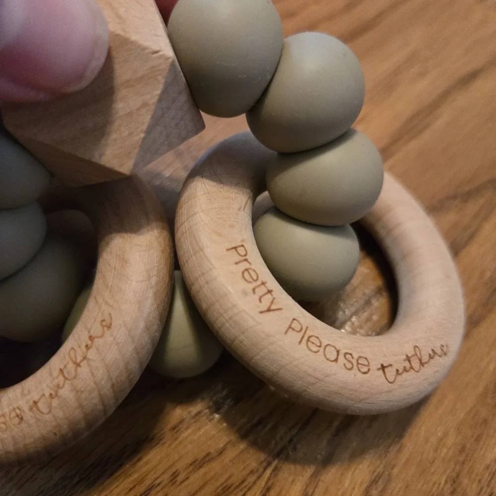 Legacy Baby Pretty Please Tutlus Natural Wooden Baby Teether Rattle Set White